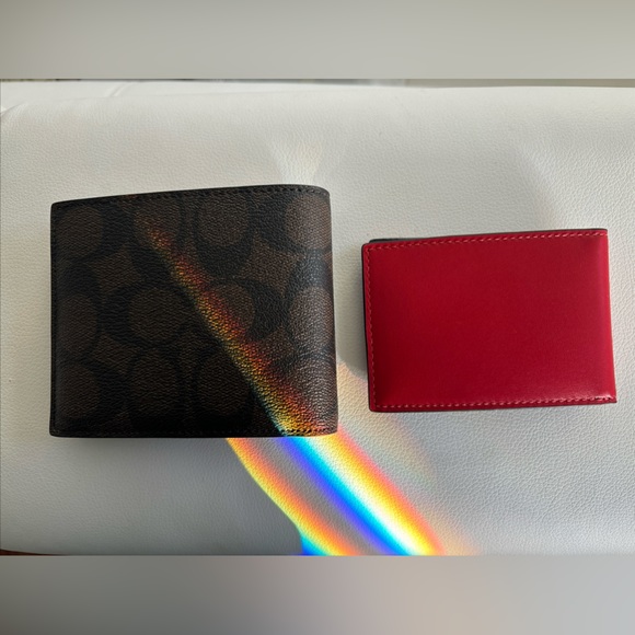 NWT Coach 3 In 1 Wallet In Signature Canvas F41346 Black/Red - Picture 2 of 10